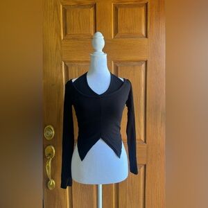 Long sleeve halter-neck top with ribbon tie closure